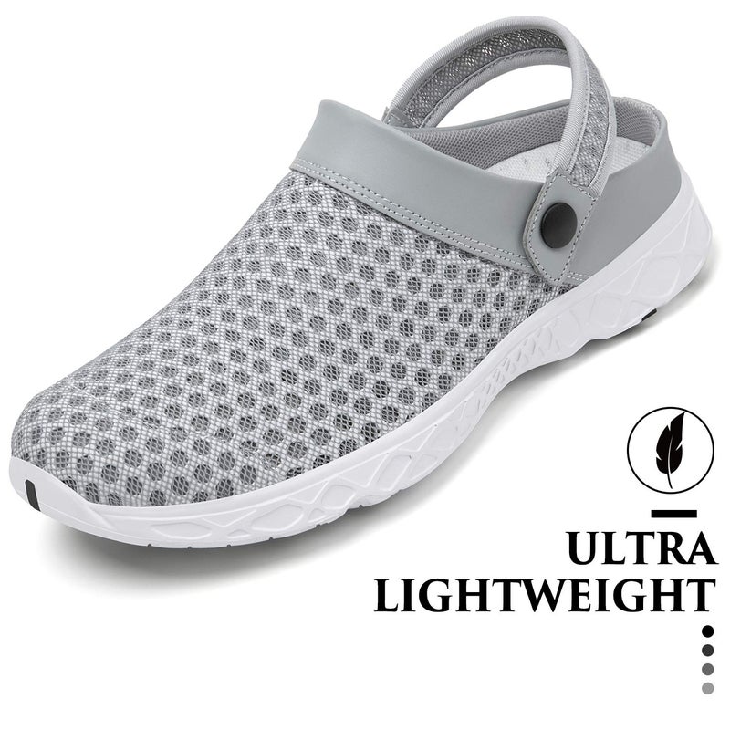 SAGUARO Men's Women's Quick Dry Garden Shoes Lightweight Breathable Gardening Clog Water Shoes Mesh Sandals for Sports Outdoor Beach Pool Exercise Grey 12.5 Women/10.5 Men - Image 2